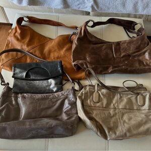 Leather Shoulder Hobo Bag - Brown/Cognac